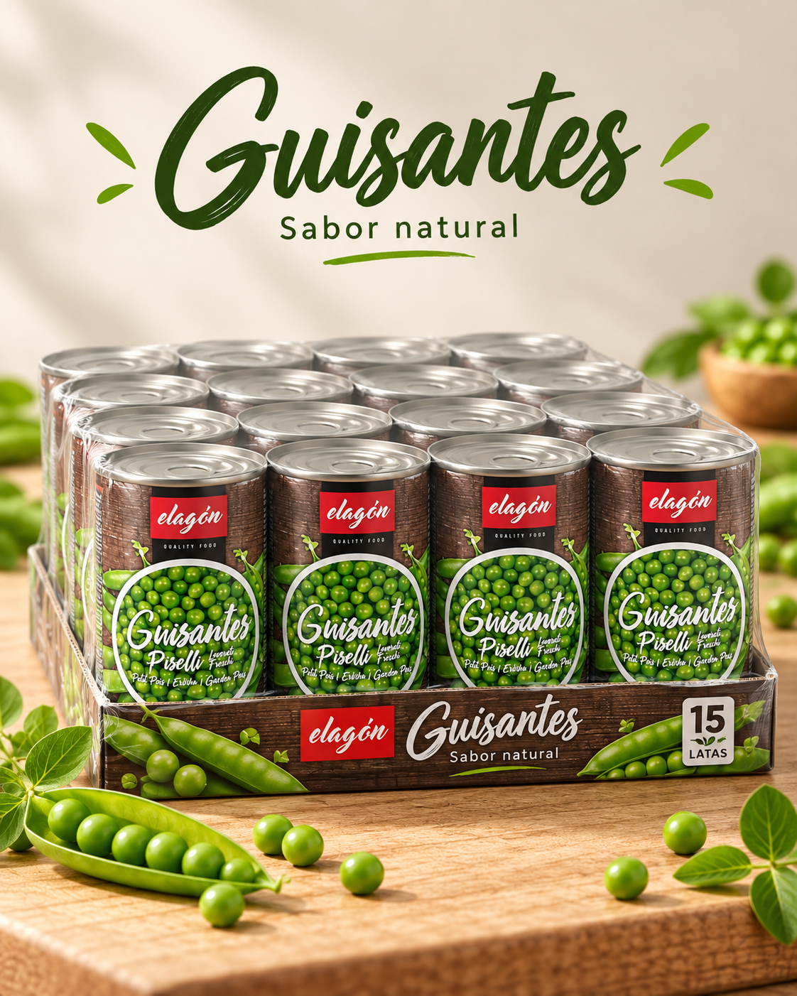 Guisantes Verdes Elagón – Pack de 15 Latas
