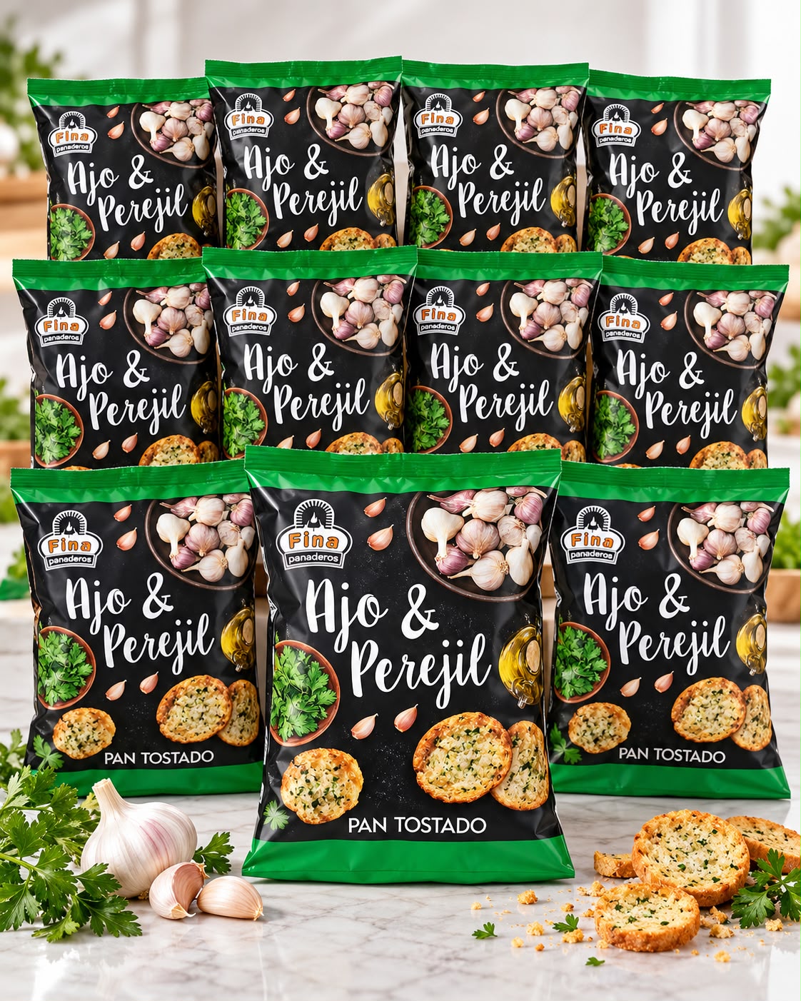 Pack 12 Unidades Pan Tostado Ajo & Perejil Fina Panaderos 160 g