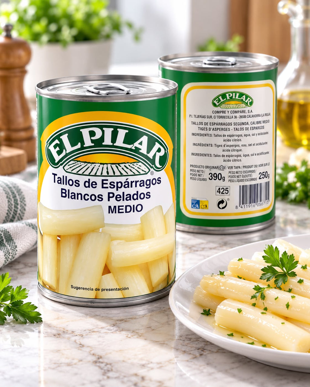 Pack 6 Latas de Tallos de Espárragos Blancos Pelados El Pilar 390 g