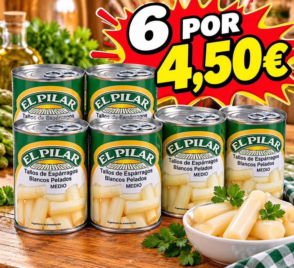 Pack 6 Latas de Tallos de Espárragos Blancos Pelados El Pilar 390 g